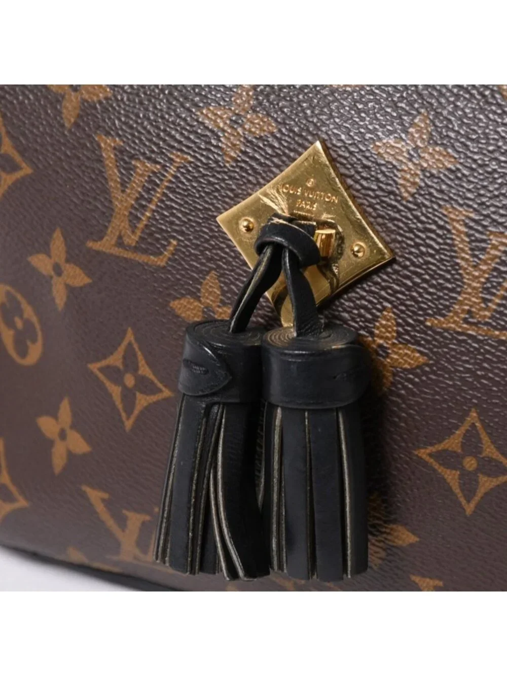 Louis Vuitton Saintonge Shoulder Bag Monogram Canvas Noir Calfskin Double
